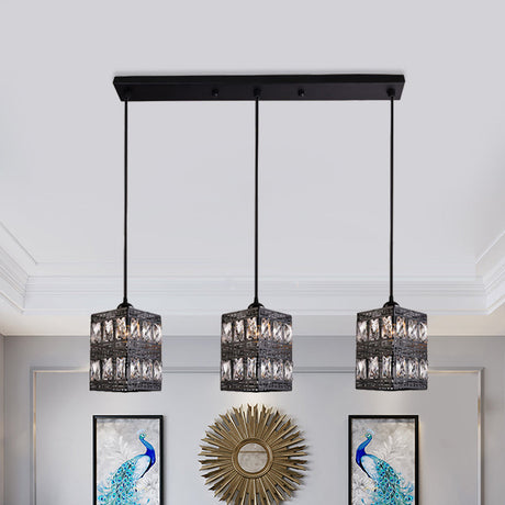 Modernist Cuboid Cluster Pendant Light - Black Finish 3 Lights Crystal Block Suspension Lamp