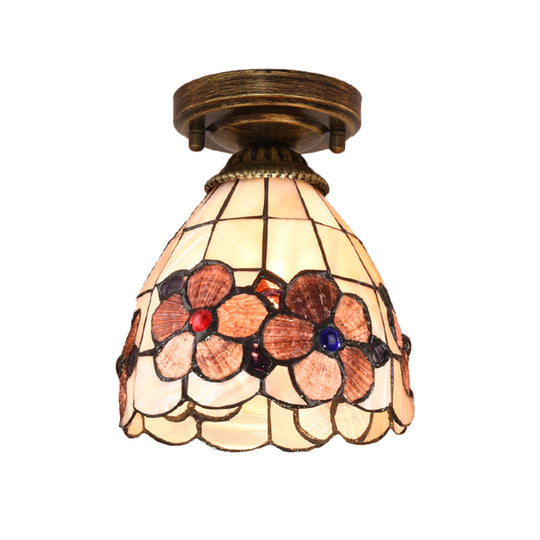 Tiffany Floral Bell Ceiling Light Fixture In Beige/Red - White/Pink For Living Room
