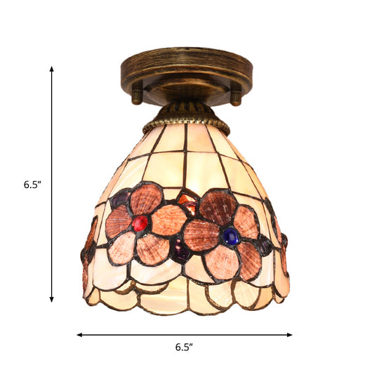 Tiffany Floral Bell Ceiling Light Fixture In Beige/Red-White/Pink For Living Room
