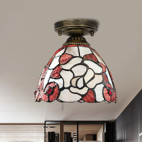 Tiffany Floral Bell Ceiling Light Fixture In Beige/Red - White/Pink For Living Room Red - White