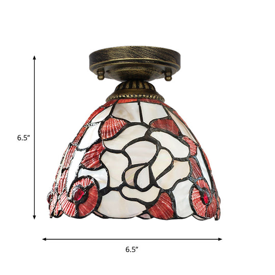 Tiffany Floral Bell Ceiling Light Fixture In Beige/Red - White/Pink For Living Room