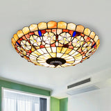 Tiffany Bowl Shell Ceiling Lamp With Blossom Pattern - 12/21 Dia 3/4-Light Flush Mount Beige / 21
