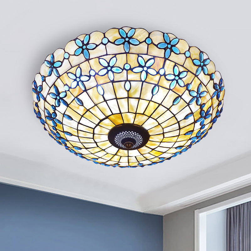 Blue Mediterranean Flush Light With 3/4 Shell Heads - 16/21 Width / 21