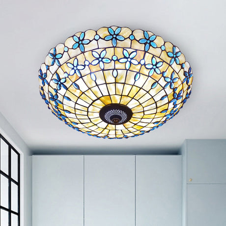 Blue Mediterranean Flush Light With 3/4 Shell Heads - 16/21 Width