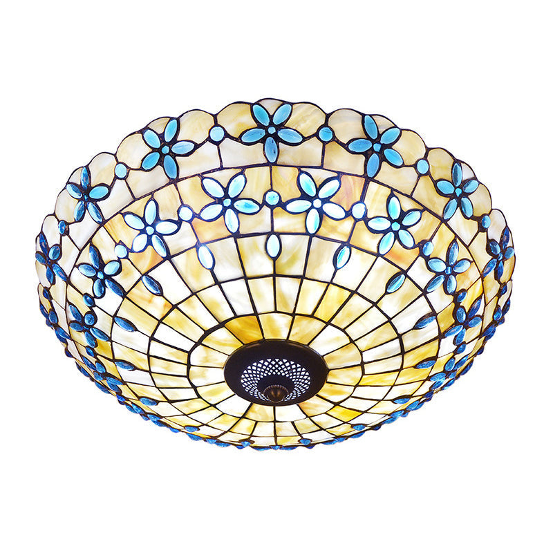 Blue Mediterranean Flush Light With 3/4 Shell Heads - 16’/21’ Width