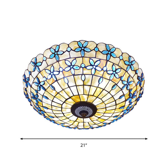 Blue Mediterranean Flush Light With 3/4 Shell Heads - 16/21 Width