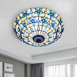 Blue Mediterranean Flush Light With 3/4 Shell Heads - 16/21 Width / 16