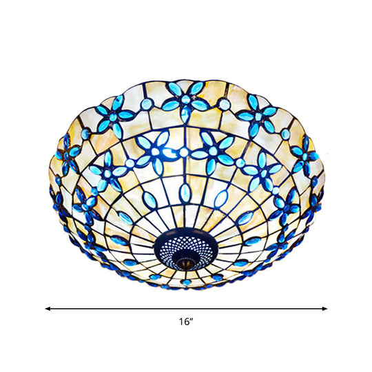 Blue Mediterranean Flush Light With 3/4 Shell Heads - 16’/21’ Width