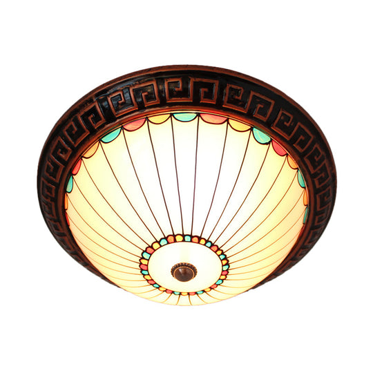 Bronze 2 - Bulb Baroque White Glass Dome Ceiling Flush Mount With Scalloped Edge