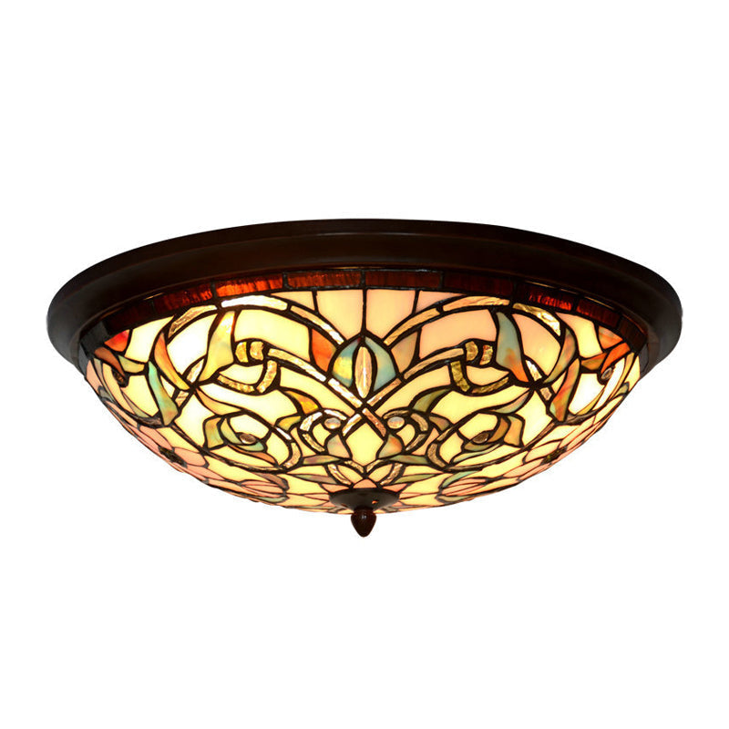 Black-Led Ceiling Flush Mount - Tiffany Cut Glass Swirl Flower Lighting