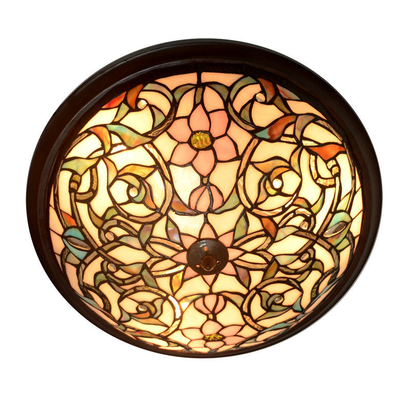 Black - Led Ceiling Flush Mount - Tiffany Cut Glass Swirl Flower Lighting