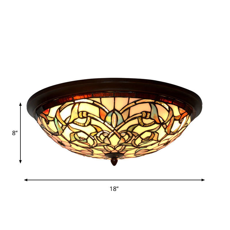 Black-Led Ceiling Flush Mount - Tiffany Cut Glass Swirl Flower Lighting