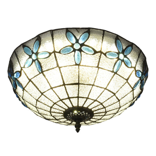 Baroque 3-Head Cut Glass Clear/Textured White Flushmount Ceiling Light