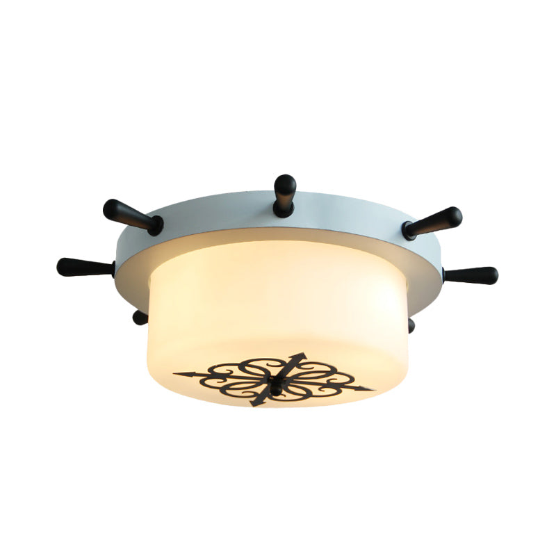 Opal Glass Drum Flush Mount Fixture - 3 Bulbs White/Light Blue/Blackish Green