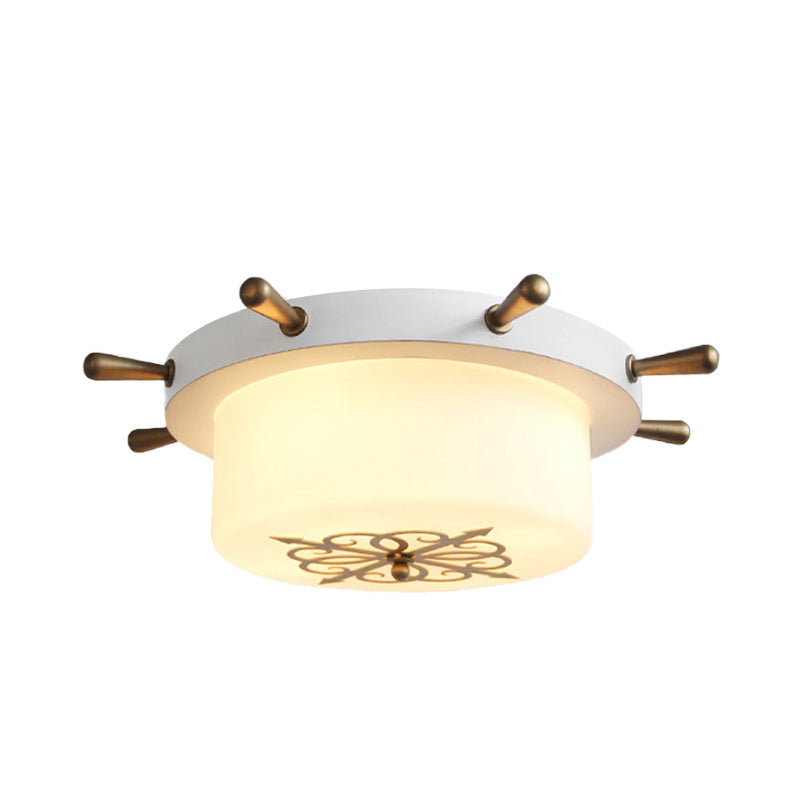 Opal Glass Drum Flush Mount Fixture - 3 Bulbs White/Light Blue/Blackish Green
