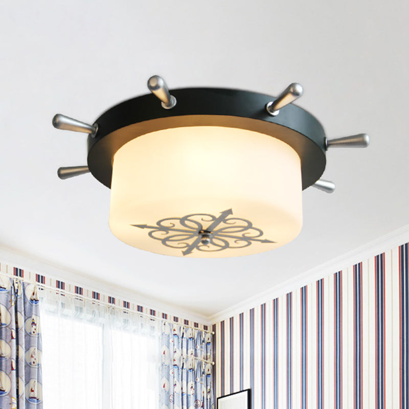 Opal Glass Drum Flush Mount Fixture - 3 Bulbs White/Light Blue/Blackish Green Blackish