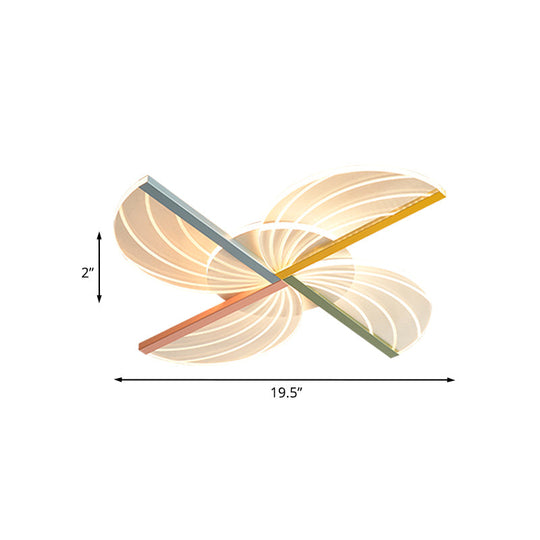 Modern Nordic Led Flush Bedroom Lamp In White With Clear Acrylic And Windmill Design