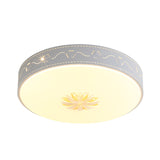 Round Led White Acrylic Flush Mount Nordic Style Fixture With Crystal Flower Deco - Modern Lighting
