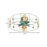 Semi Flush Cartoon Iron Drum Frame Light With 4 Green Lights - Close To Ceiling Lamp