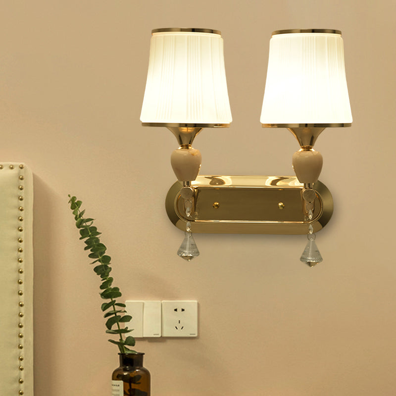 Gold Modernist Bell Wall Sconce Lighting With Glass Shade For Living Room