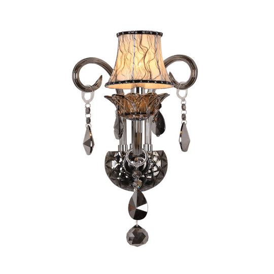 Modernist Smoke Grey Crystal Conical Sconce Light: Wall Mounted Lighting For Living Room (1/2