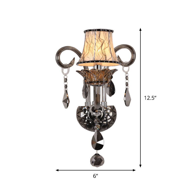 Modernist Smoke Grey Crystal Conical Sconce Light: Wall Mounted Lighting For Living Room (1/2