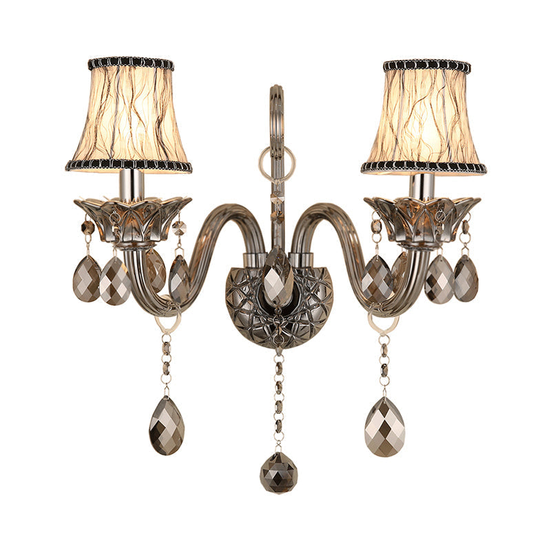 Modernist Smoke Grey Crystal Conical Sconce Light: Wall Mounted Lighting For Living Room (1/2