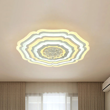 Modern Super Thin Flower Led Ceiling Light With Crystal Drop