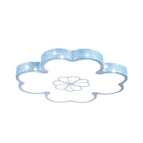 Ultrathin Acrylic Led Bedroom Flush Mount Lamp With Cartoon Flower Design In White/Blue