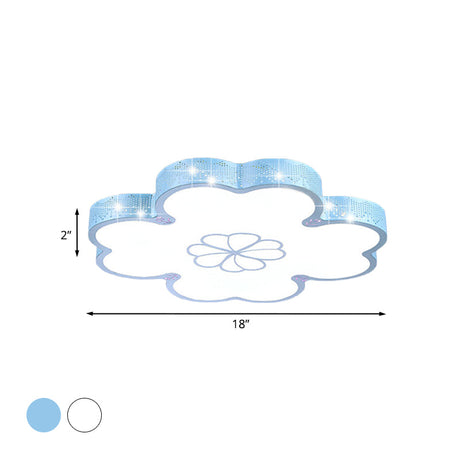 Ultrathin Acrylic Led Bedroom Flush Mount Lamp With Cartoon Flower Design In White/Blue