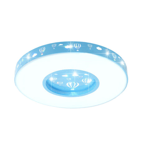Kids Led Circular Flushmount Light With Hot Air Balloon Design - Pink/Blue Finish