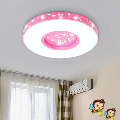 Kids Led Circular Flushmount Light With Hot Air Balloon Design - Pink/Blue Finish