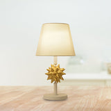 Cartoon Resin Sea Urchin Night Table Lamp With Single Bulb - Sky Blue/Gold/Dark Blue Barrel Fabric
