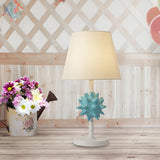 Cartoon Resin Sea Urchin Night Table Lamp With Single Bulb - Sky Blue/Gold/Dark Blue Barrel Fabric
