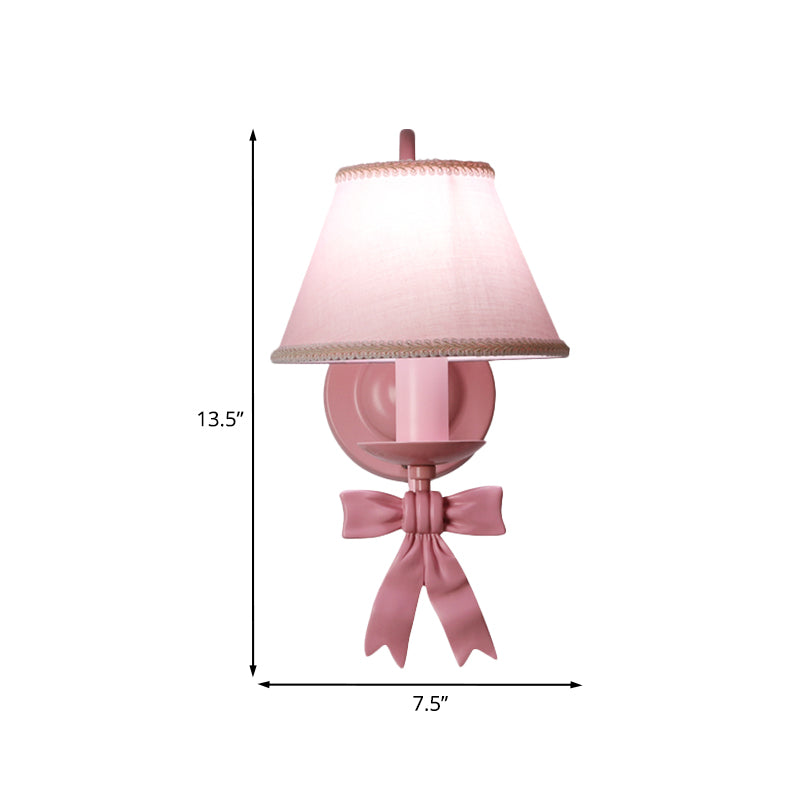 Macaron Pink Bow Wall Lamp With Fabric Shade - Bedroom Mounted Light