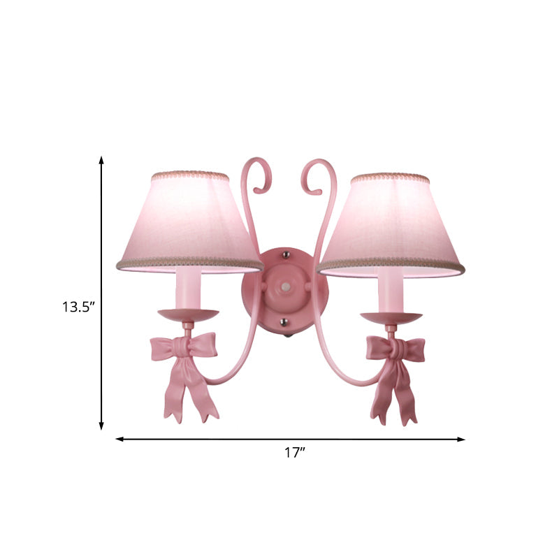 Macaron Pink Bow Wall Lamp With Fabric Shade - Bedroom Mounted Light