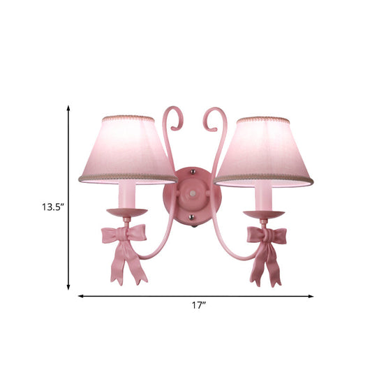 Macaron Pink Bow Wall Lamp With Fabric Shade - Bedroom Mounted Light