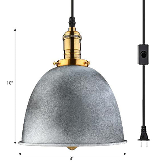 Industrial Style 1-Head Iron Dining Room Hanging Fixture With Aged Silver Bell Shade
