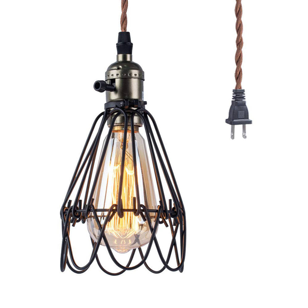 Industrial Black Metal Pendant Lighting With Open Cage Design - Rustic 1 Bulb Hanging Light For