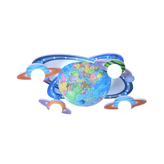 Modern Blue Wood Globe Ceiling Mount Light With Four Heads - Perfect For Baby Bedroom
