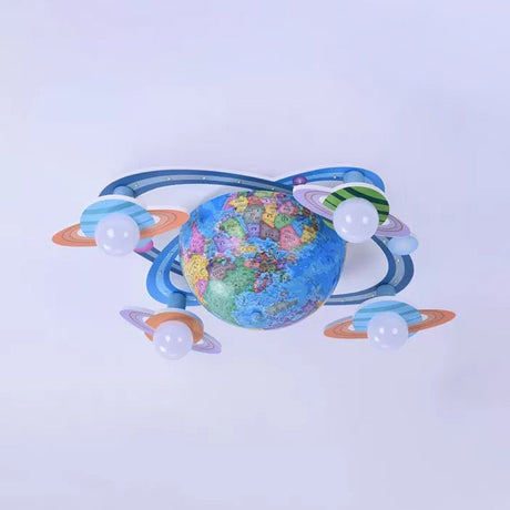 Modern Blue Wood Globe Ceiling Mount Light With Four Heads - Perfect For Baby Bedroom