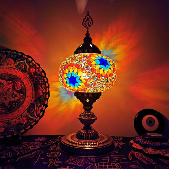 Handcrafted Art Deco Incense Burner Table Lamp - Stained Glass Desk Light In White/Beige/Yellow