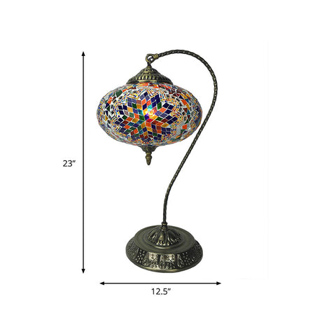 Stained Art Glass Night Light With Curved Arm In Yellow/Blue/Green