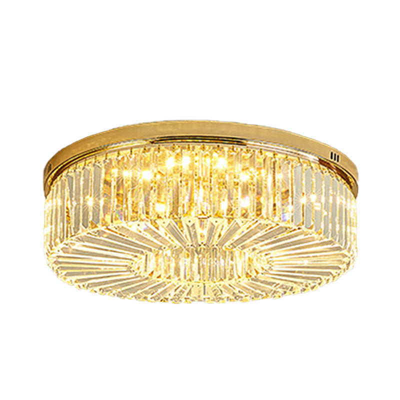 Simplicity Gold Crystal Led Drum Ceiling Light - Flush Mount For Bedroom