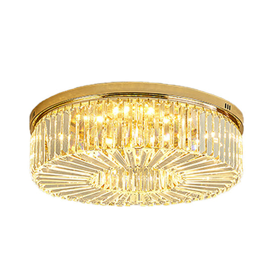 Simplicity Gold Crystal Led Drum Ceiling Light - Flush Mount For Bedroom