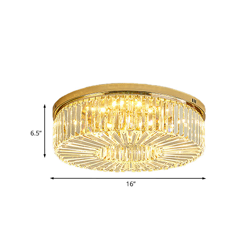 Simplicity Gold Crystal Led Drum Ceiling Light - Flush Mount For Bedroom