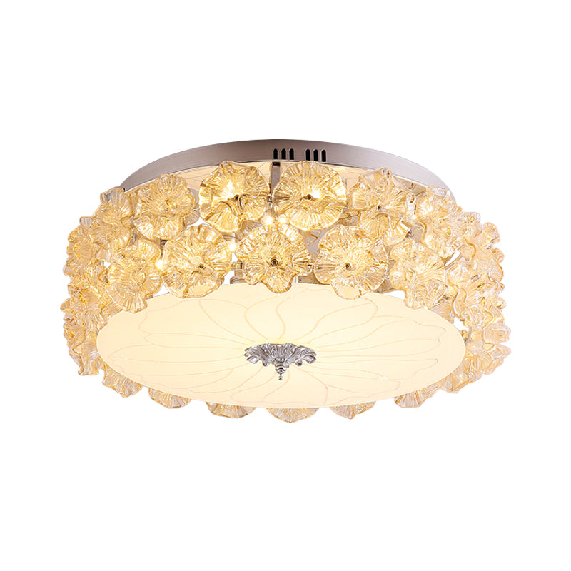 Purple/White Led Flush Light Ceiling Lamp With Crystal Flower Accents