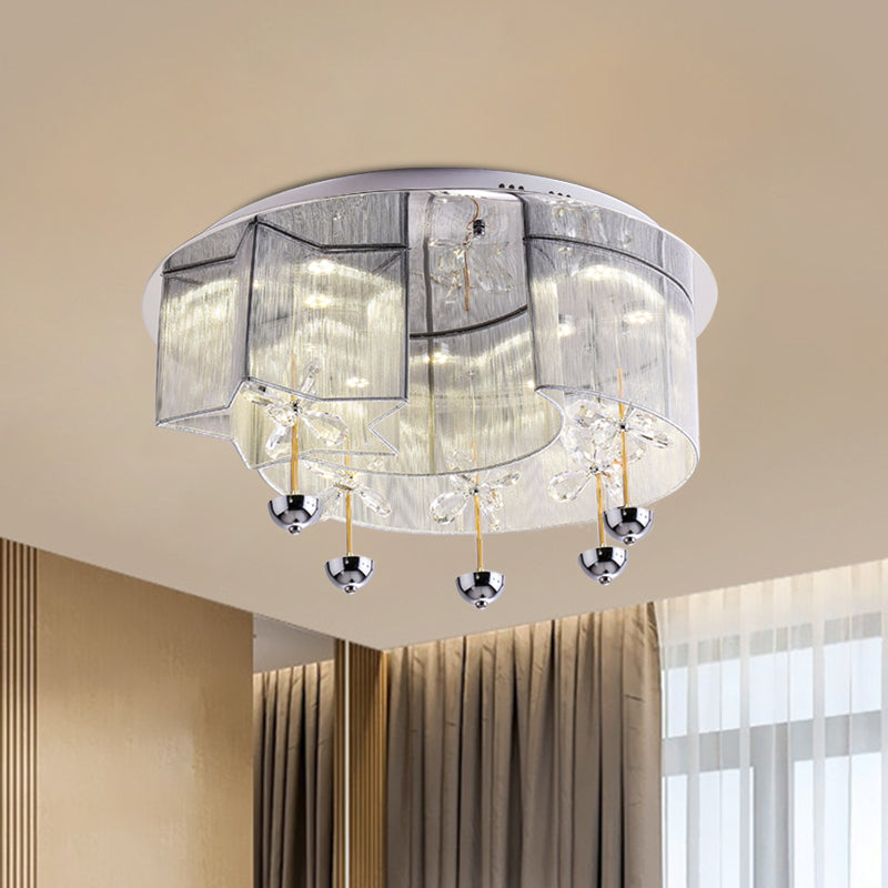 Modern Led Flushmount Ceiling Light With Crystal Decor - Red/Silver Fabric Crescent And Star Design