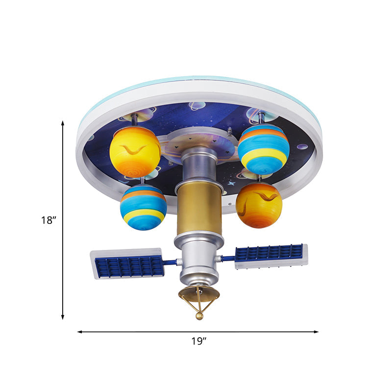 Cartoon Acrylic Led Kid-Bedroom Flush Ceiling Lamp In Yellow And Blue - Satellite Mount Fixture