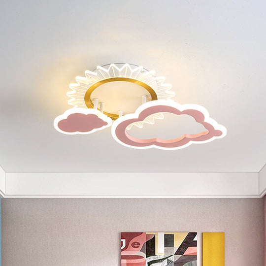 Rainbow Cloud Led Pink Flushmount For Child’s Bedroom / Sun